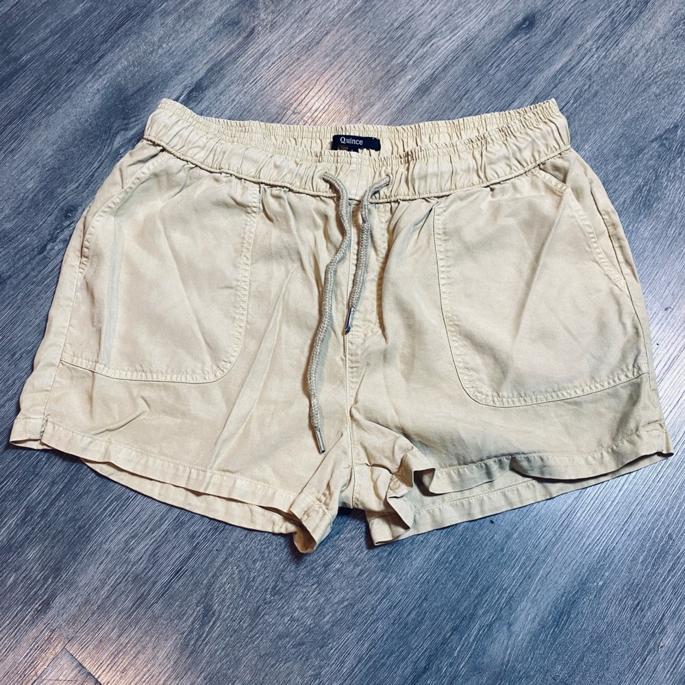 Quince Women Tan Lyocell Drawstring Elastic Waist Shorts Khaki Size L Large